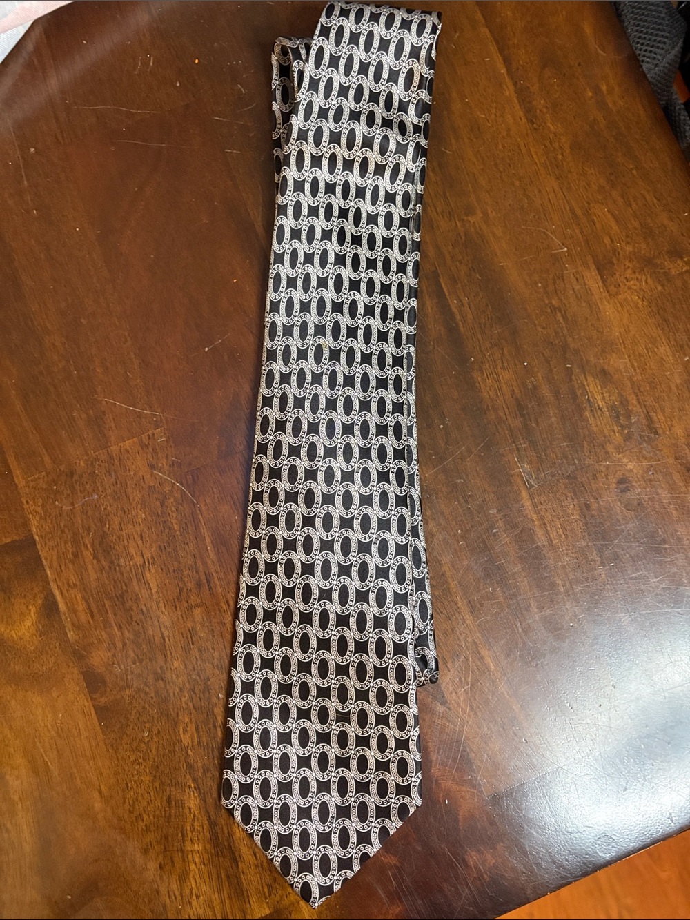 Stefano Ricci Black and Silver Interlocking Oval Silk Tie